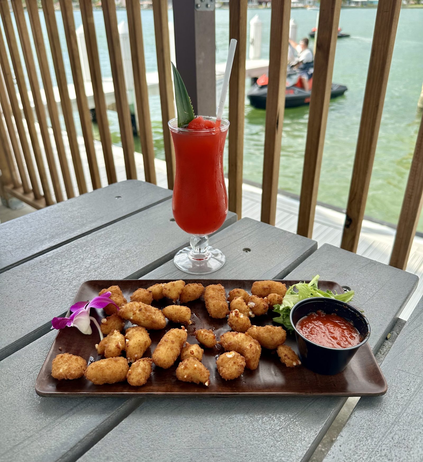 Starwberry Daquiri and Cheese Curds at Snook Inn